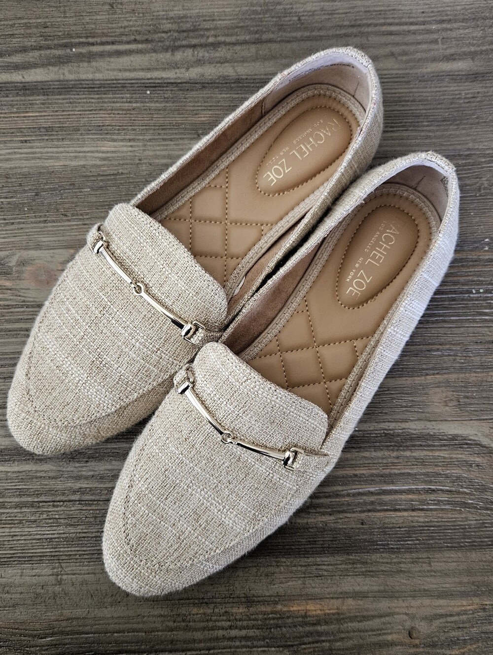 Rachel Zoe Autumn Almond Toe Axe Textured Flats Shoes Slip-On Loafers Taupe 9M
